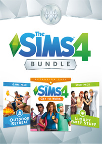 The Sims 4 Bundle: Get to Work, Outdoor Retreat, Luxury Party Stuff packshot box art