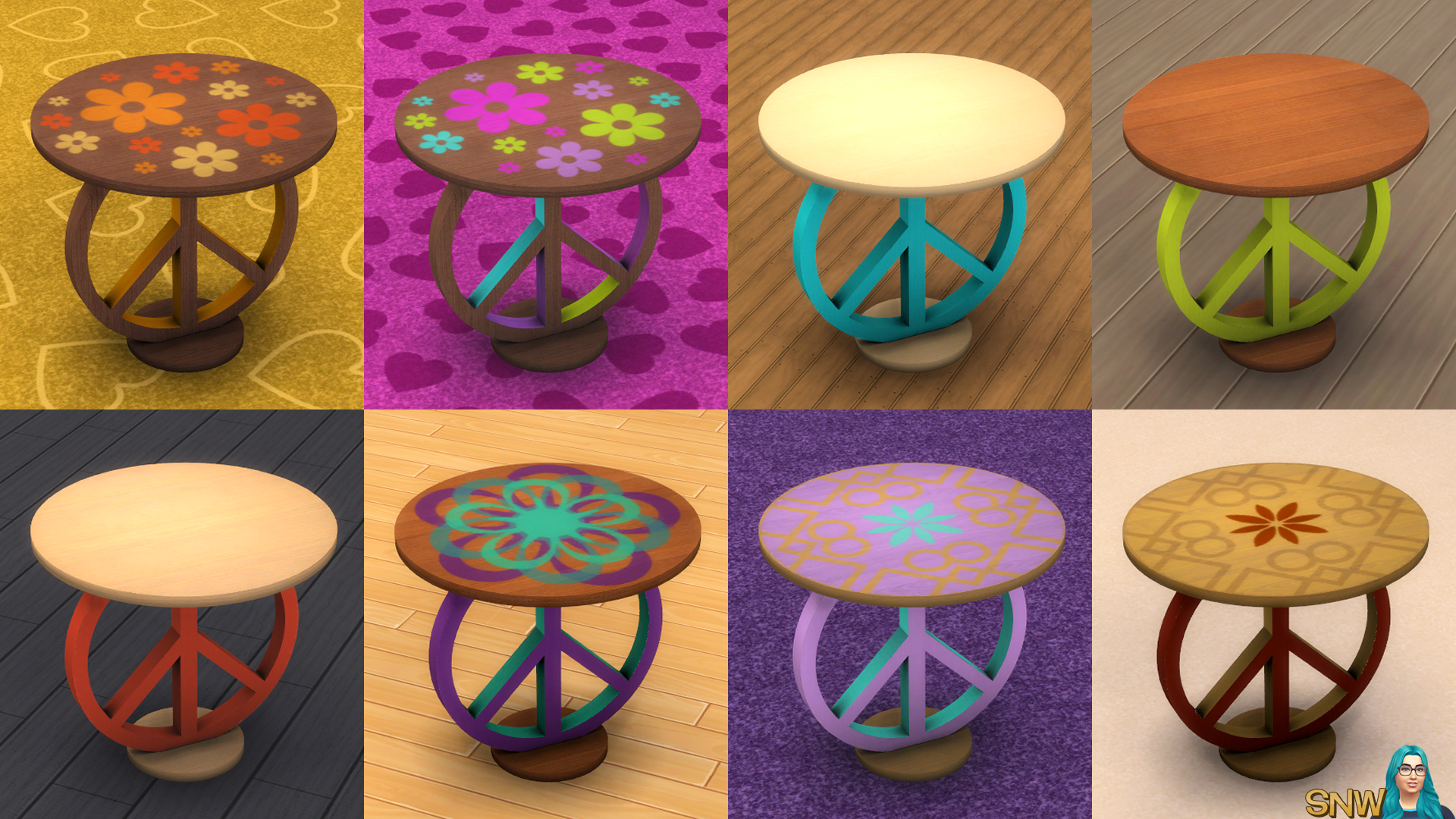 SNW Peace, Love &amp; Hippieness End Table Custom Content CC for The Sims 4